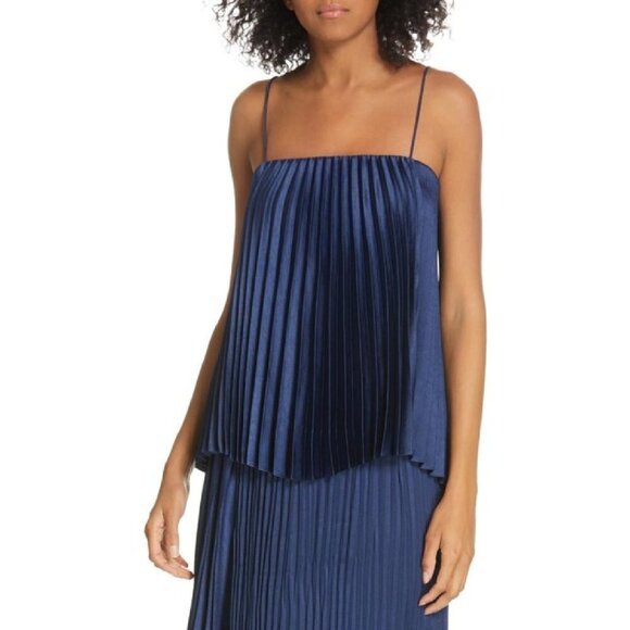 Vince Navy Accordion Pleated Square Neck Camisole Tank Top/Cami | Size Small - Picture 1 of 11